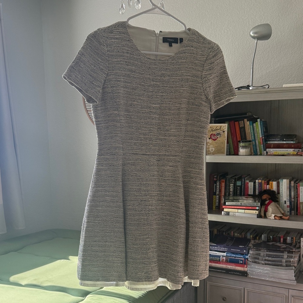 Theory Black and White Textured Mini Dress